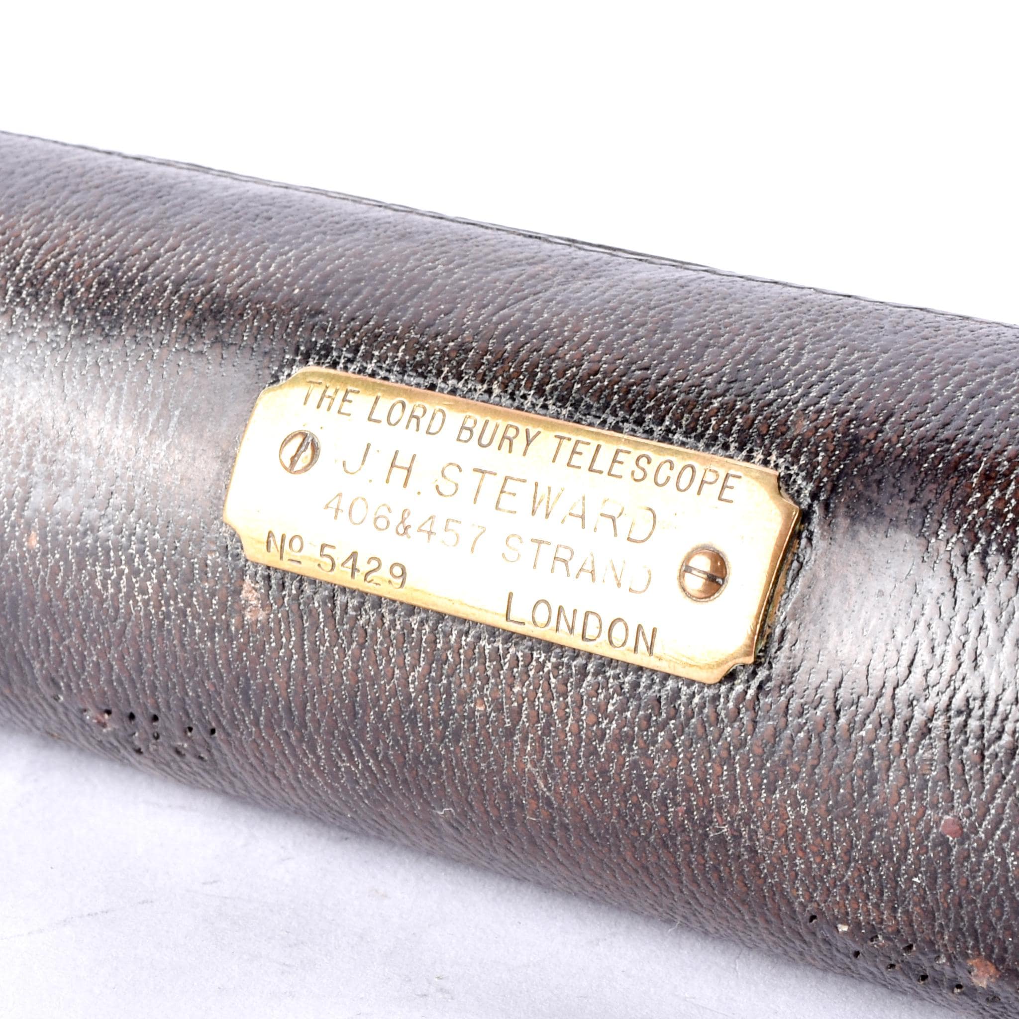 1880s Lord Bury 4 Draw J. H. Steward Brass and Leather Telescope