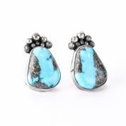 Signed Ruth Ann Begay Navajo Sterling Silver & Turquoise Stud Earrings