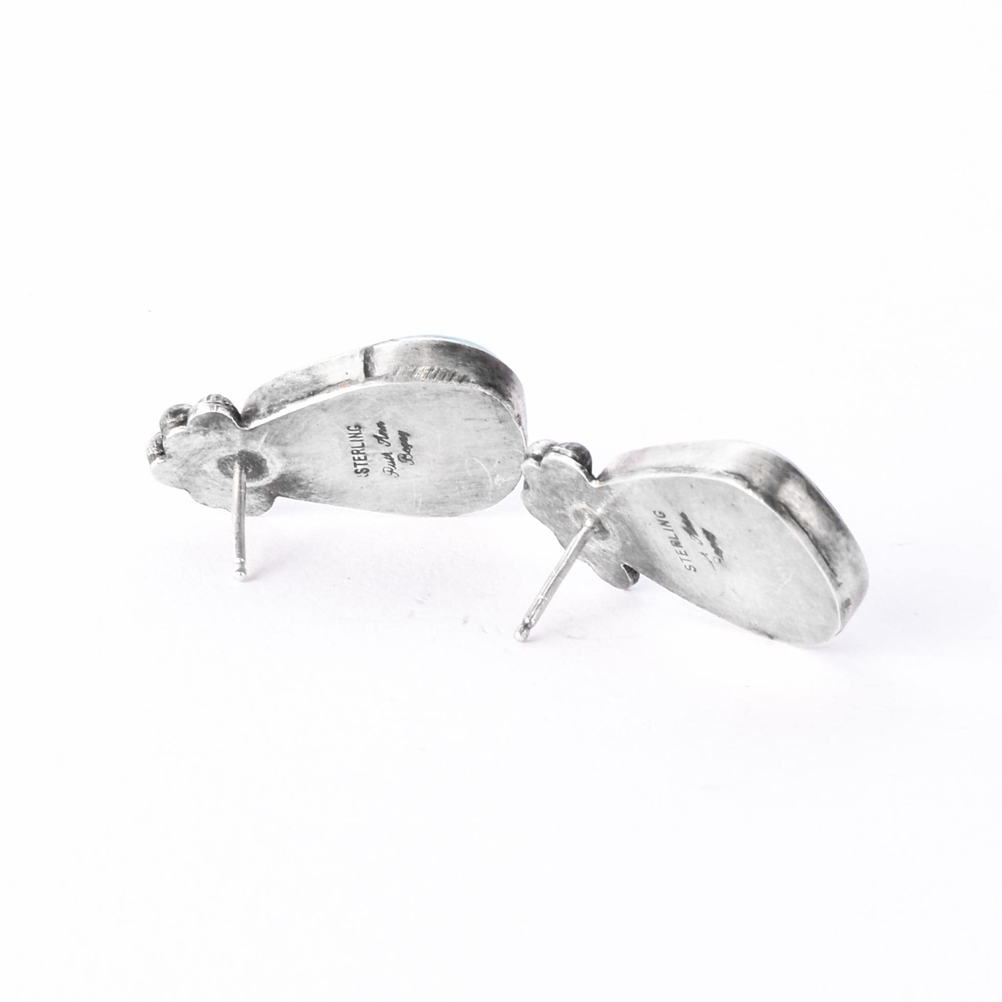 Signed Ruth Ann Begay Navajo Sterling Silver & Turquoise Stud Earrings