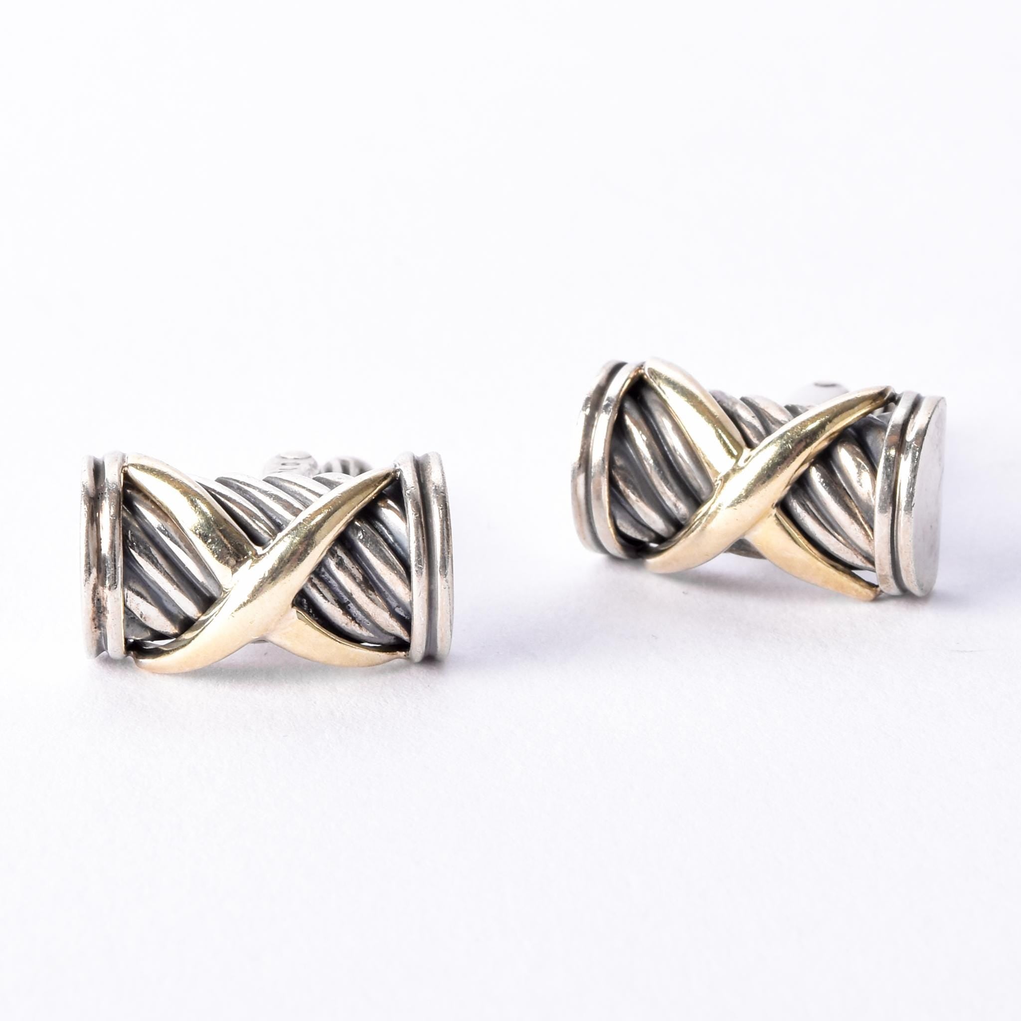 David Yurman 14K Gold & Sterling Silver Cable X Crossover Cufflinks