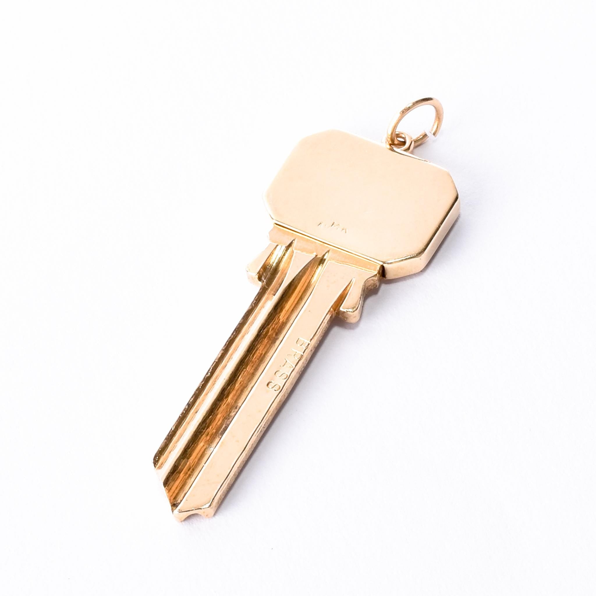 14K Gold & Brass Uncut House Key Pendant