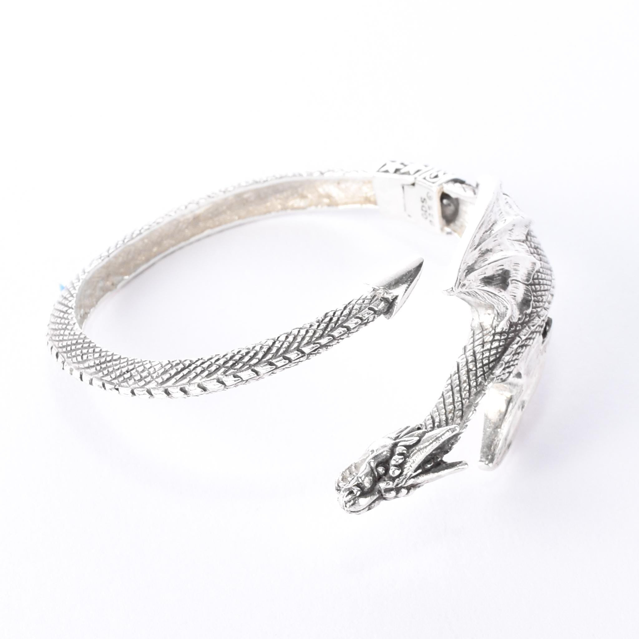 Hinged Sterling Silver Dragon Cuff Bracelet