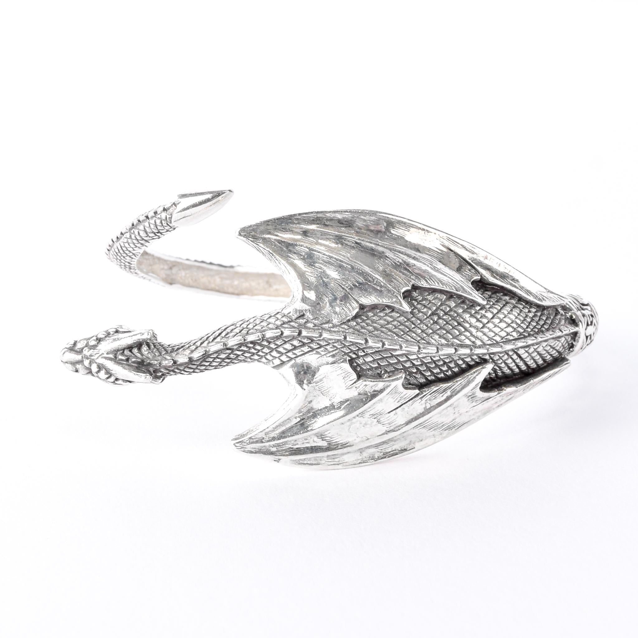 Hinged Sterling Silver Dragon Cuff Bracelet