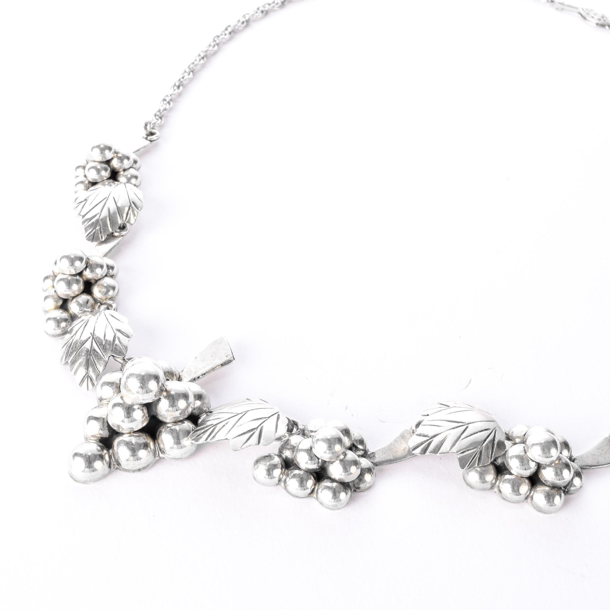 Mexican Sterling Silver Grape Cluster Necklace