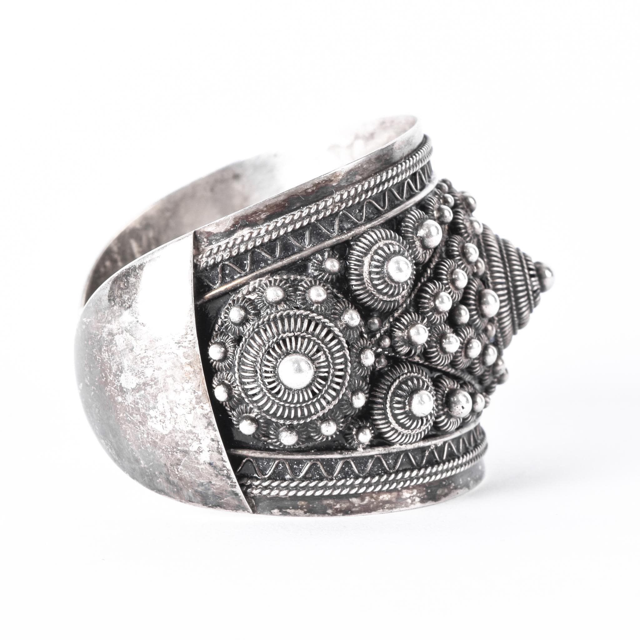 Thailand/Siam Sterling Silver Intricate Geometric Filigree Cuff Bracelet