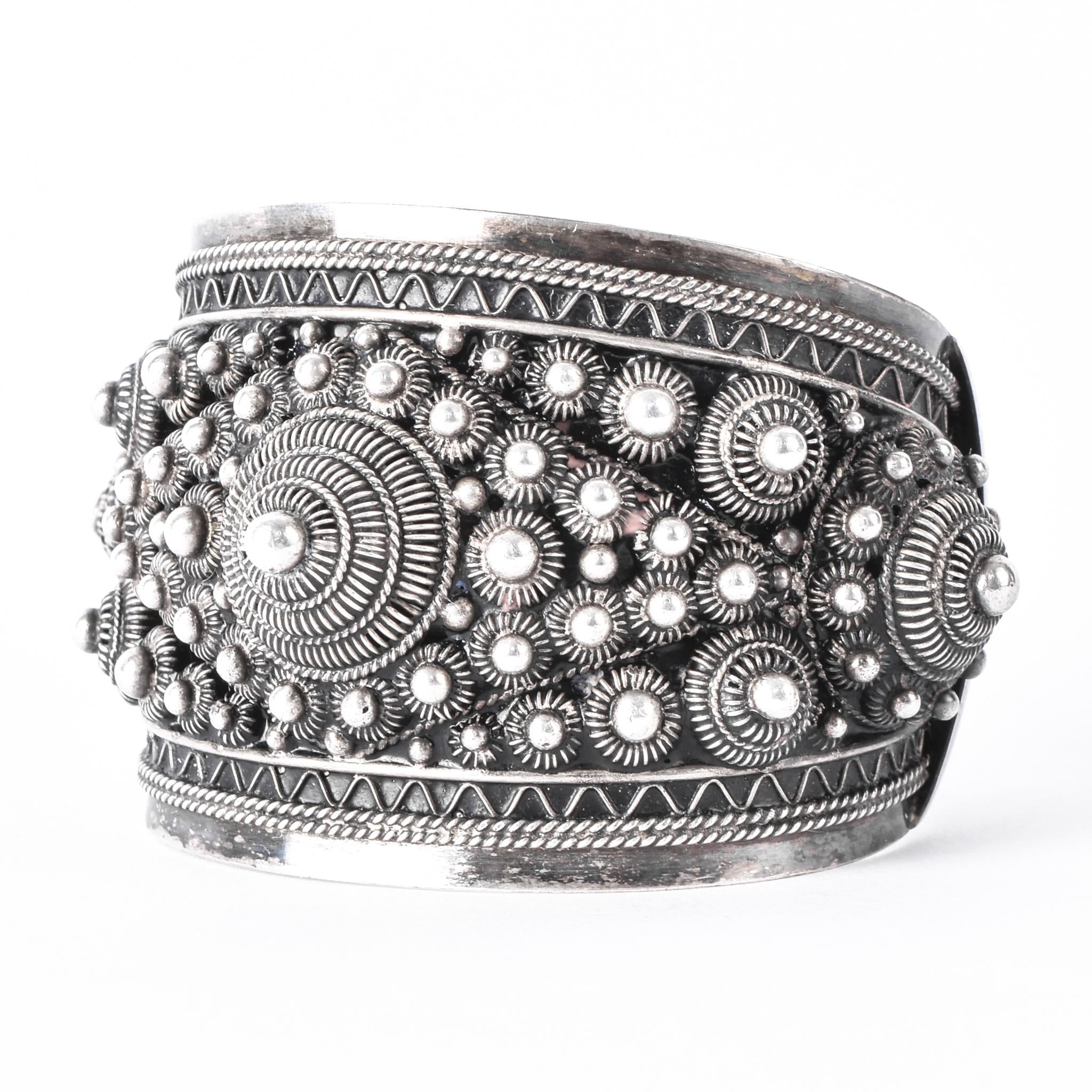 Thailand/Siam Sterling Silver Intricate Geometric Filigree Cuff Bracelet