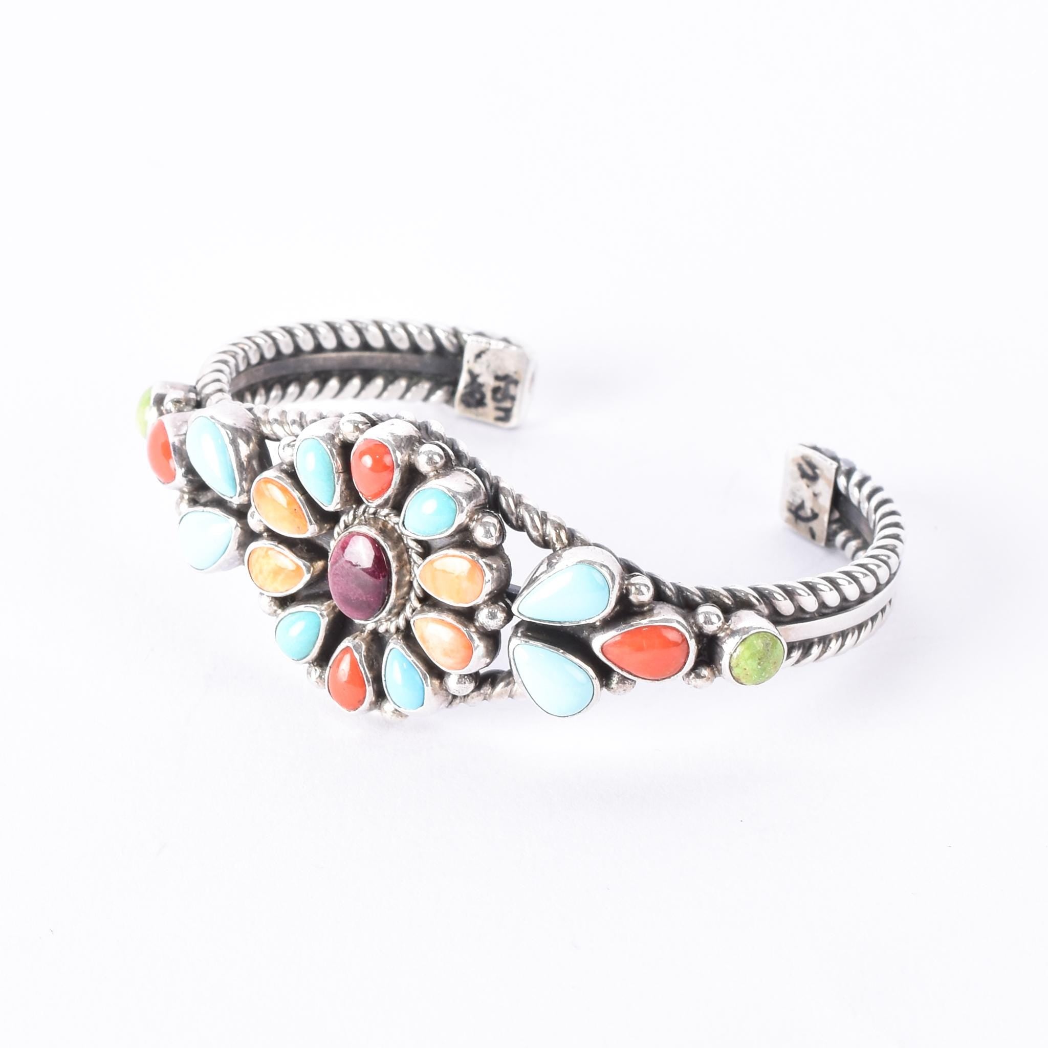 Albert Jake Navajo Sterling Silver Multi-Gemstone Cuff Bracelet