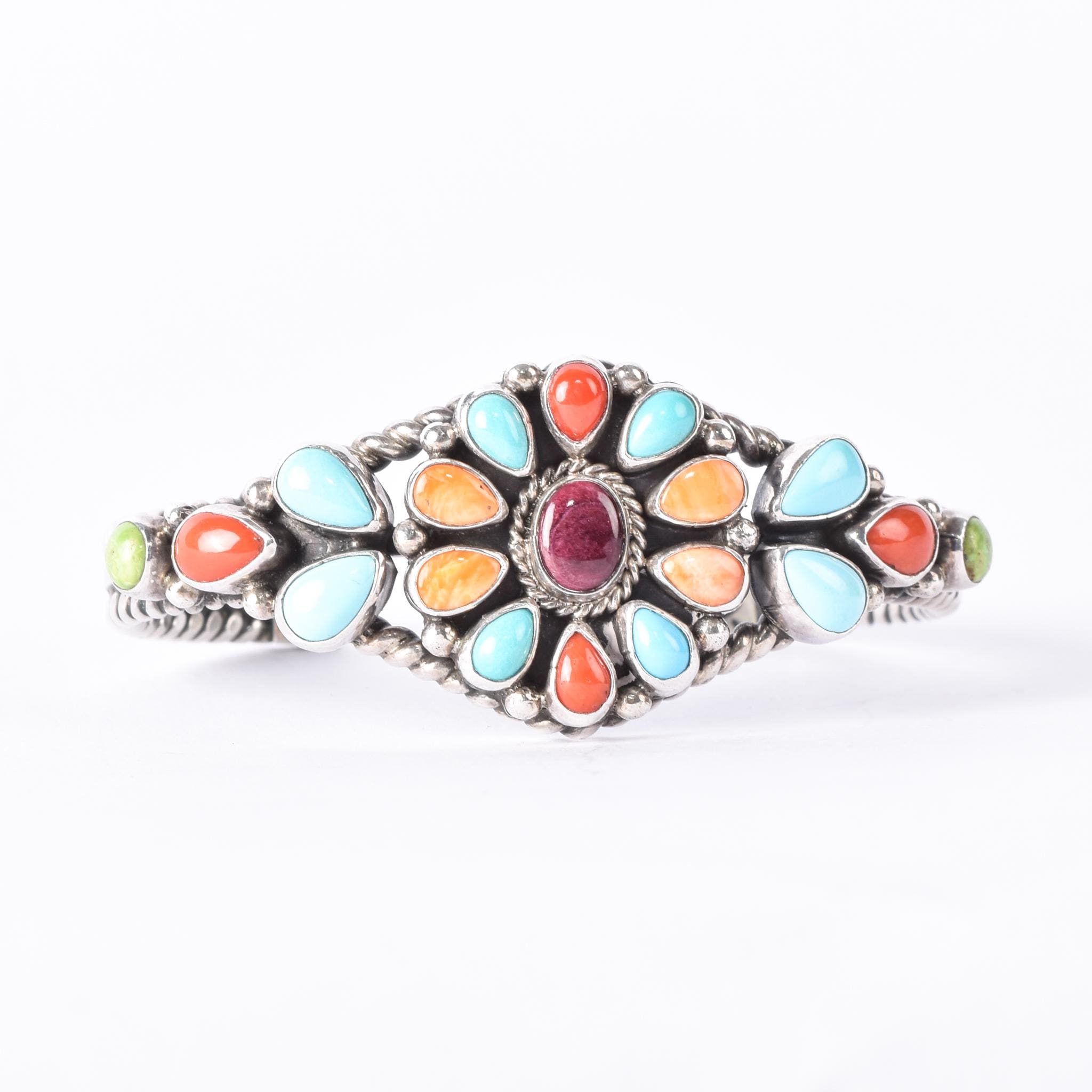 Albert Jake Navajo Sterling Silver Multi-Gemstone Cuff Bracelet