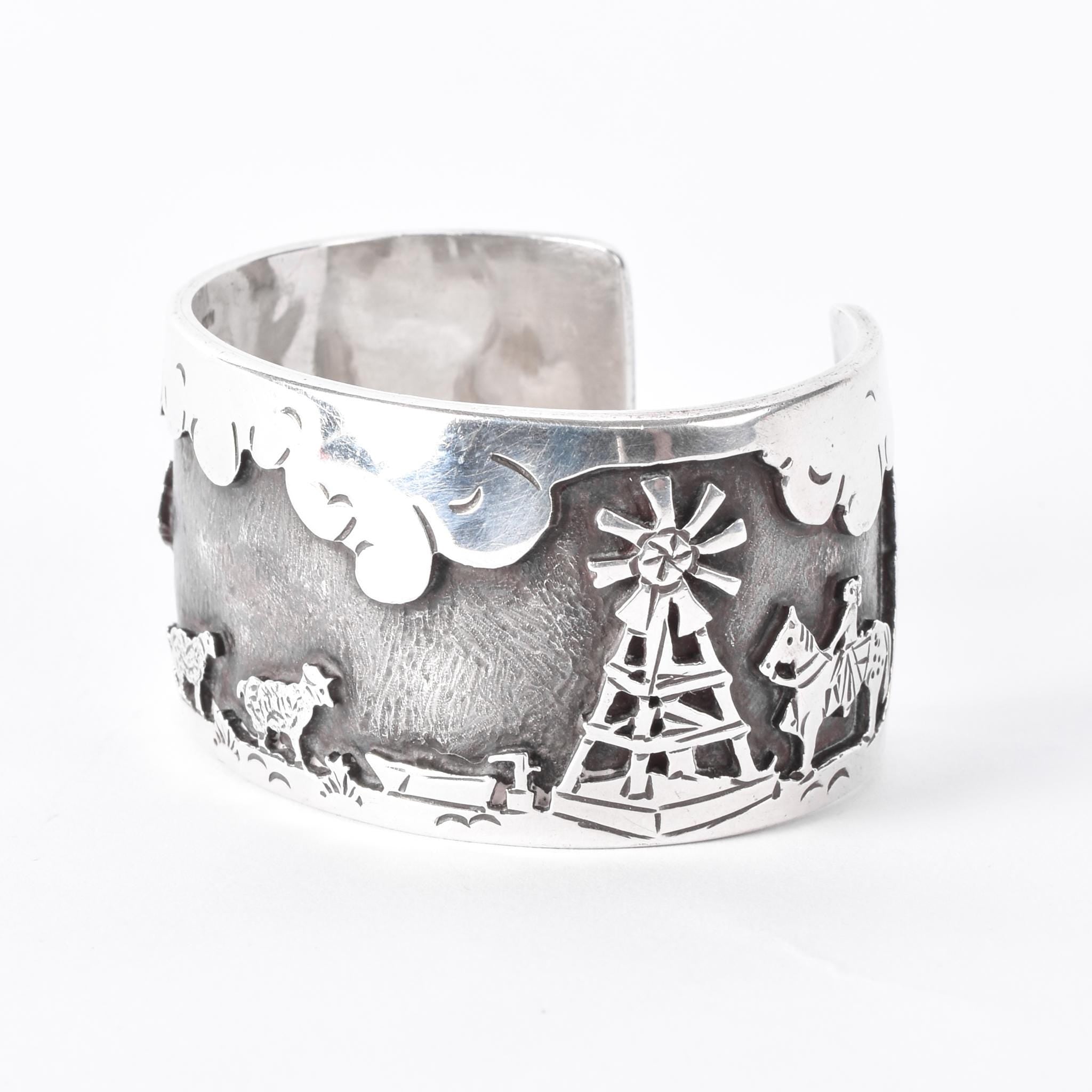 Ken Peshlakai Navajo Sterling Silver Story Teller Bracelet