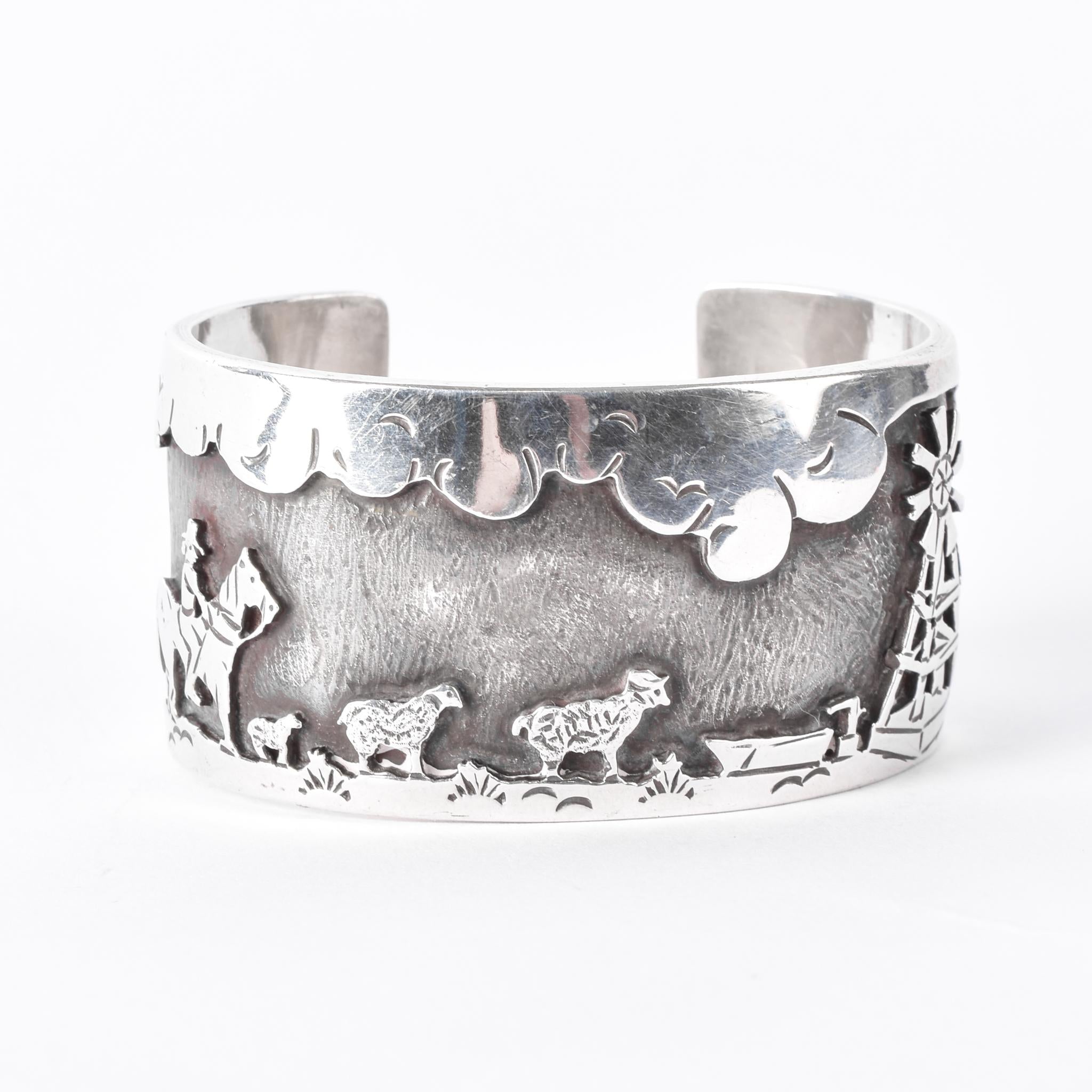 Ken Peshlakai Navajo Sterling Silver Story Teller Bracelet