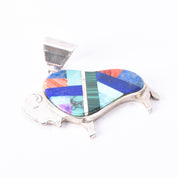 Signed Olson Charleston Sterling Silver Multi-Gemstone Inlay Buffalo Pendant