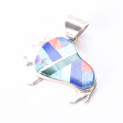 Signed Olson Charleston Sterling Silver Multi-Gemstone Inlay Buffalo Pendant