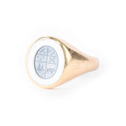 14K Gold Intaglio Blue Sardonyx Family Crest Ring