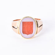 14K Gold Intaglio Red Sardonyx English Family Crest Ring