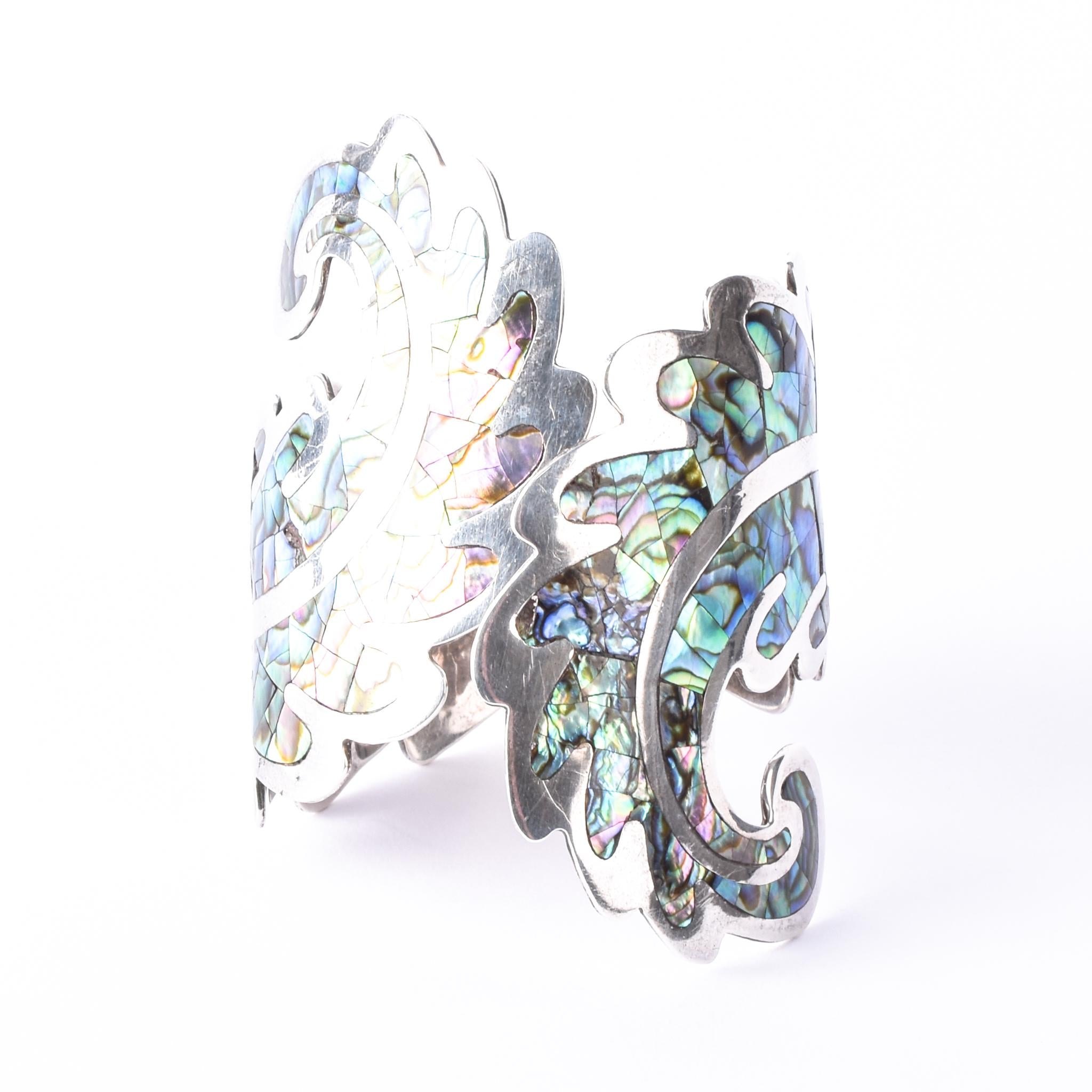 Los Ballesteros Sterling Silver Abalone Clamper Bracelet