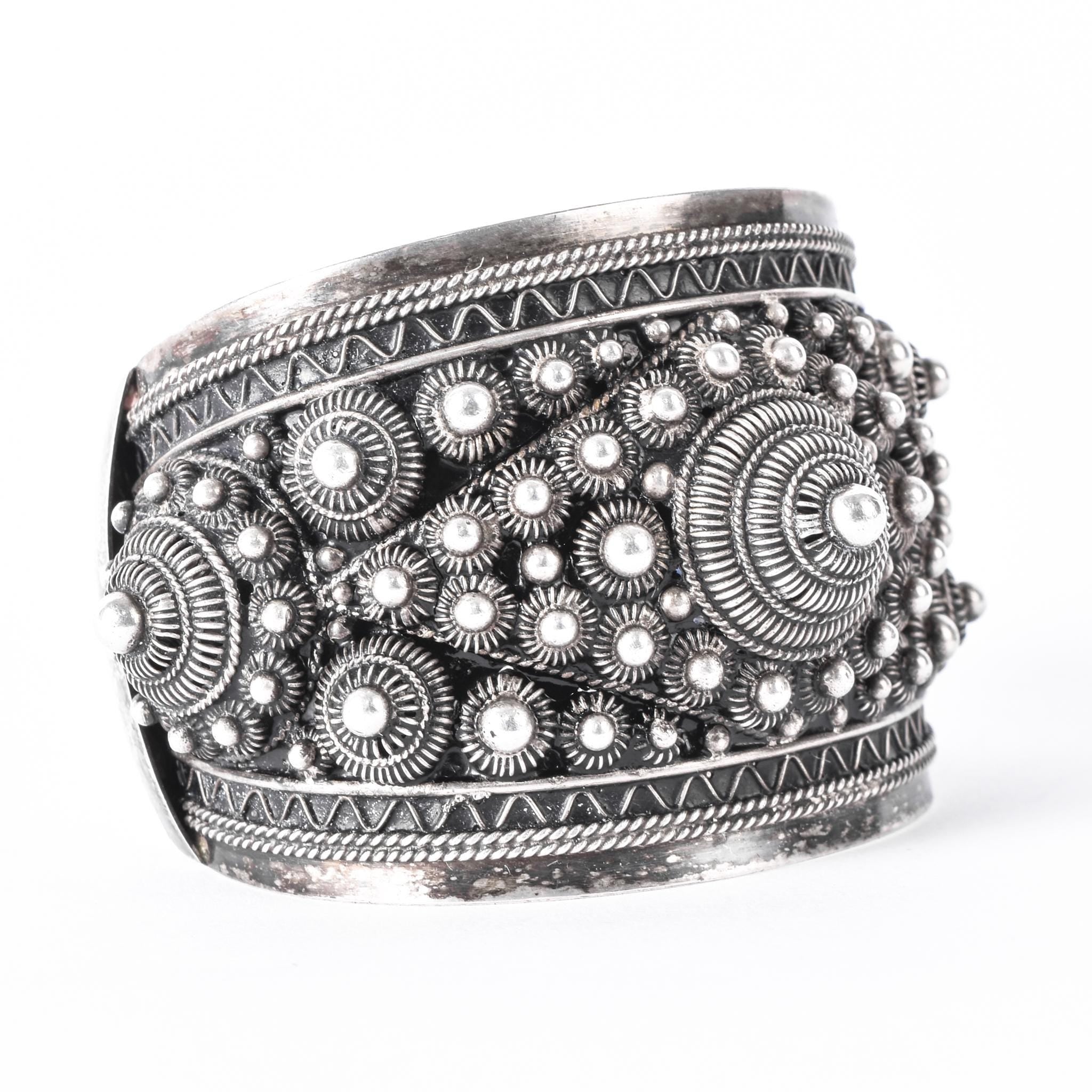Thailand/Siam Sterling Silver Intricate Geometric Filigree Cuff Bracelet