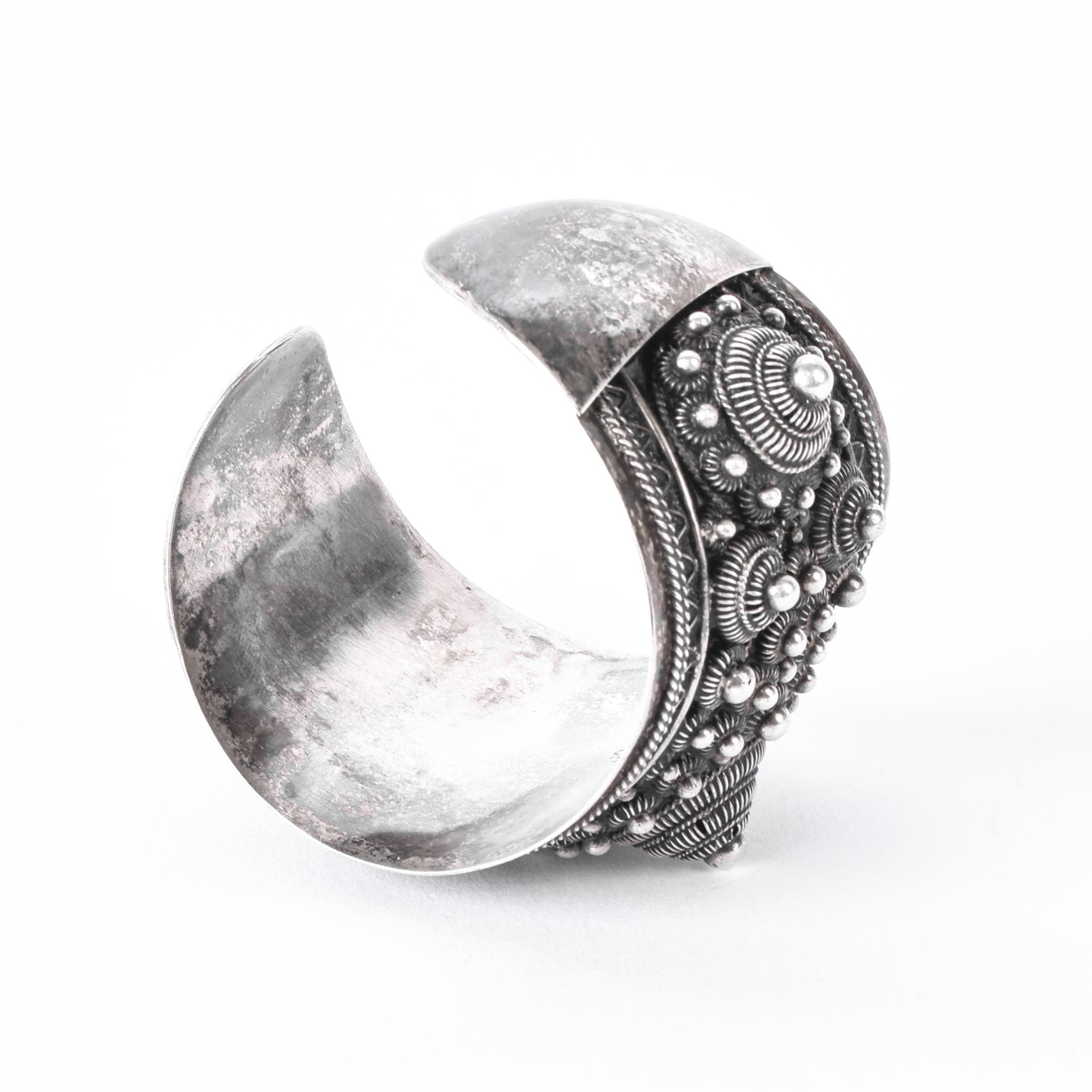 Thailand/Siam Sterling Silver Intricate Geometric Filigree Cuff Bracelet