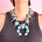 Navajo Sterling Silver Turquoise Squash Blossom Collar Necklace, 18in
