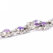 Art Nouveau Sterling Silver Amethyst Cabochon Floral Link Necklace
