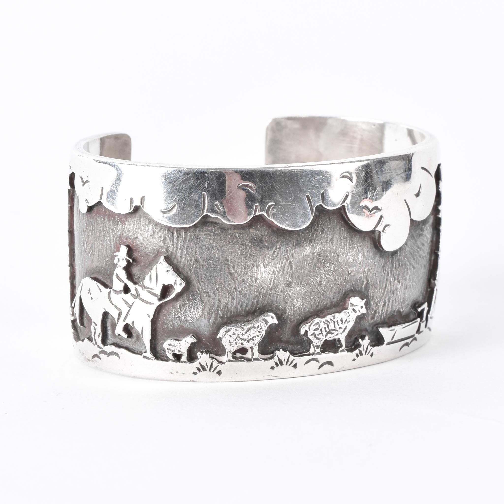 Ken Peshlakai Navajo Sterling Silver Story Teller Bracelet
