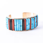 Massive Sterling Silver & Turquoise Multi-Gemstone Cobblestone Inlay Cuff Bracelet