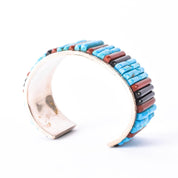 Massive Sterling Silver & Turquoise Multi-Gemstone Cobblestone Inlay Cuff Bracelet