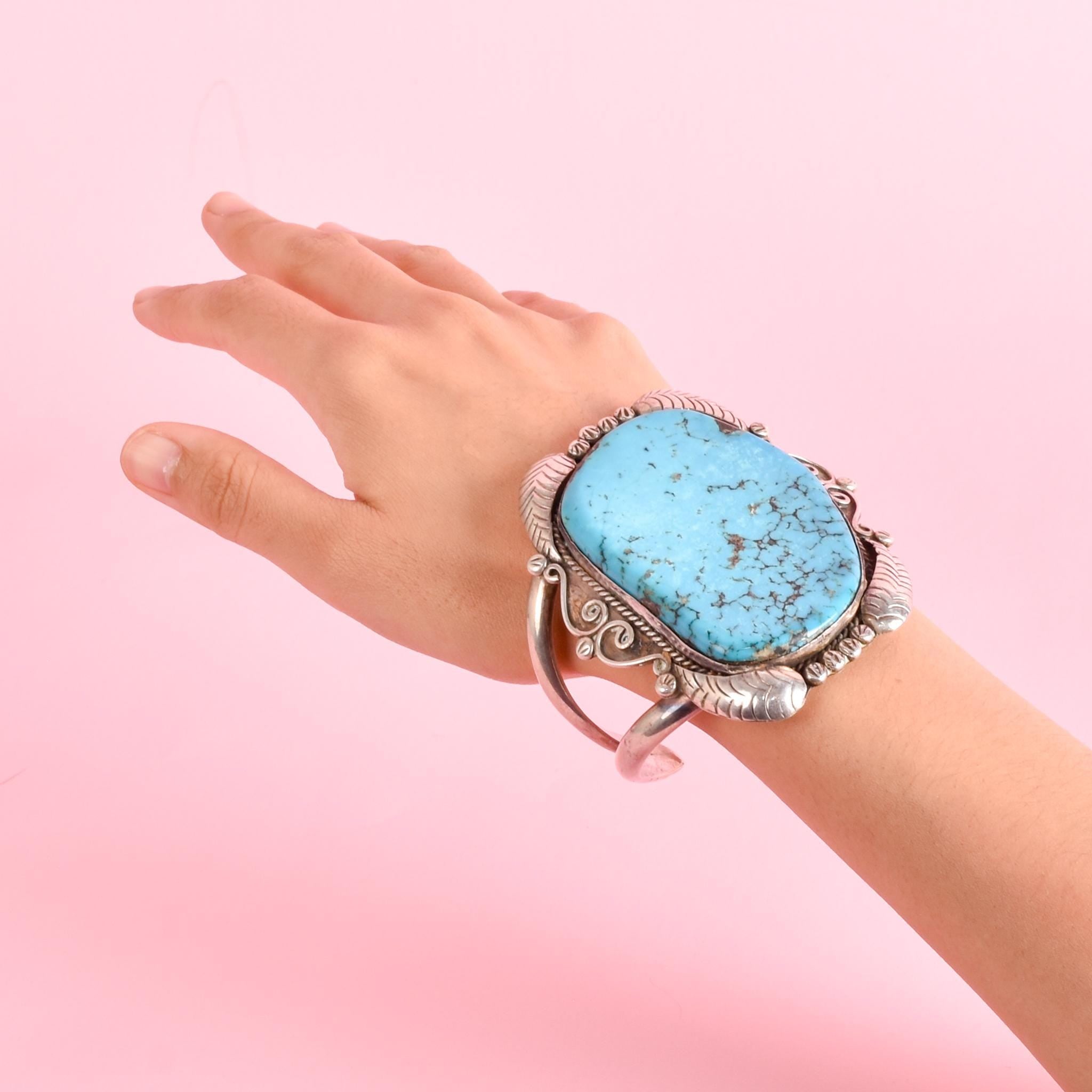 Massive Kingsman Turquoise Sterling Silver Cuff Bracelet
