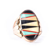 Sterling Silver & Gold Vermeil Multi-Gemstone Zuni Inlay Ring