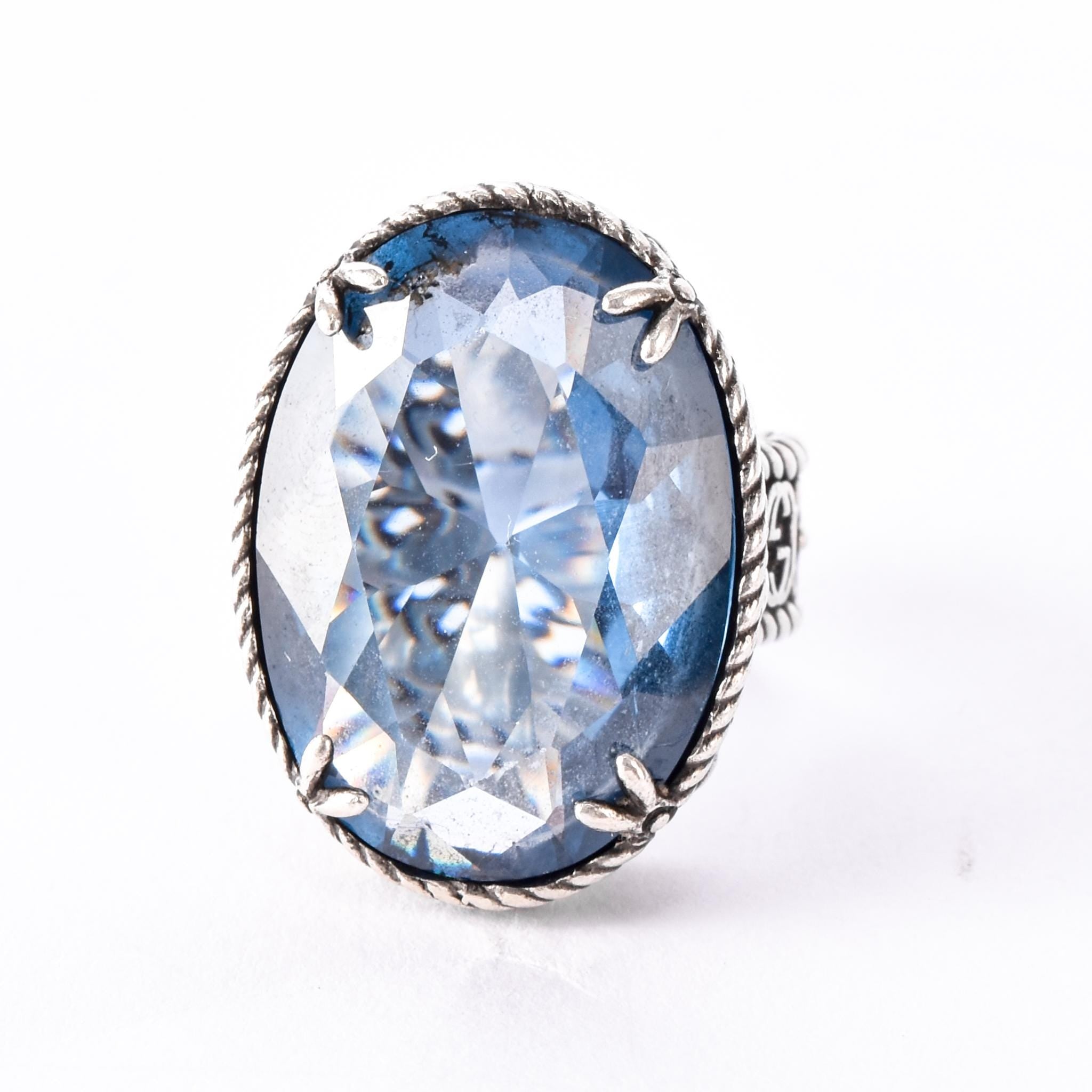Gucci Sterling Silver and Blue Topaz Statement Ring