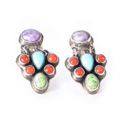 Geneva Apachito Navajo Sterling Silver and Gemstone Dangle Earrings, 31mm
