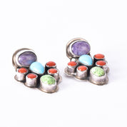 Geneva Apachito Navajo Sterling Silver and Gemstone Dangle Earrings, 31mm