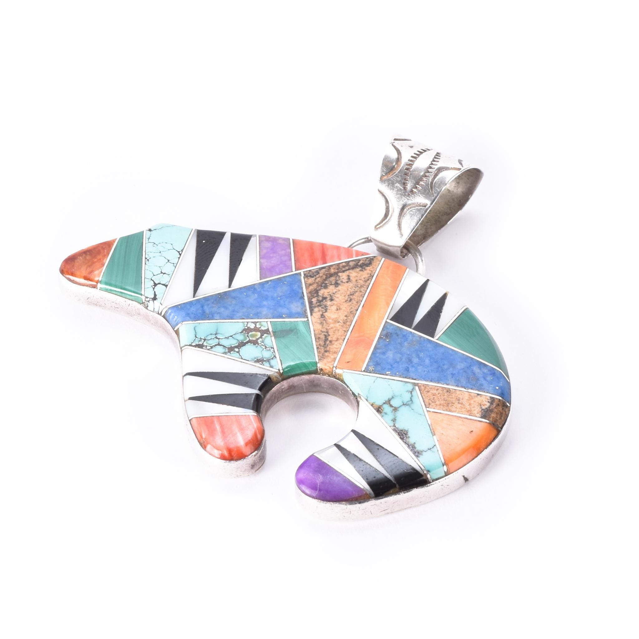 Sterling Silver Zuni Multi-Stone Inlay Medicine Bear Pendant