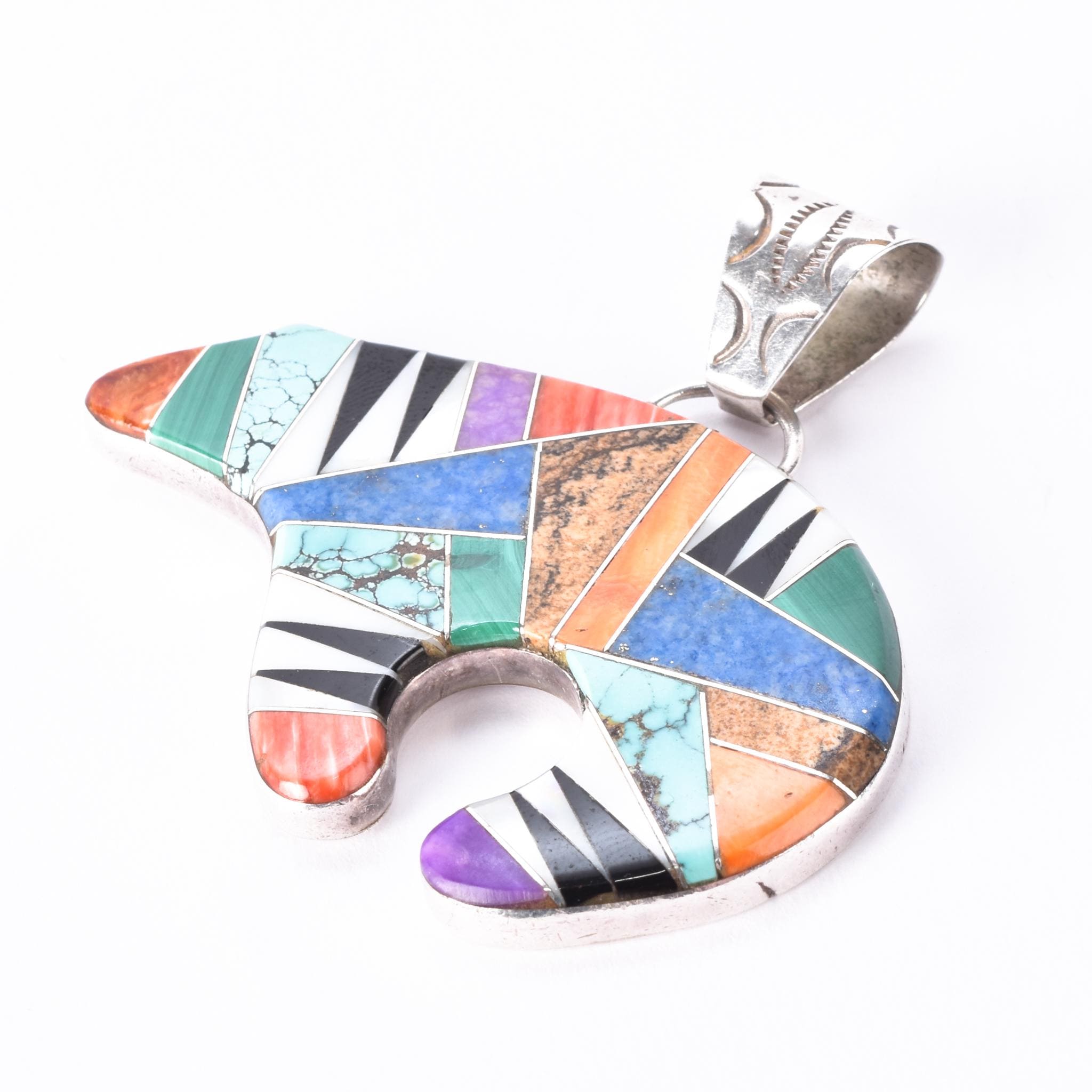Sterling Silver Zuni Multi-Stone Inlay Medicine Bear Pendant