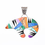 Sterling Silver Zuni Multi-Stone Inlay Medicine Bear Pendant