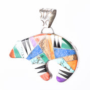 Sterling Silver Zuni Multi-Stone Inlay Medicine Bear Pendant