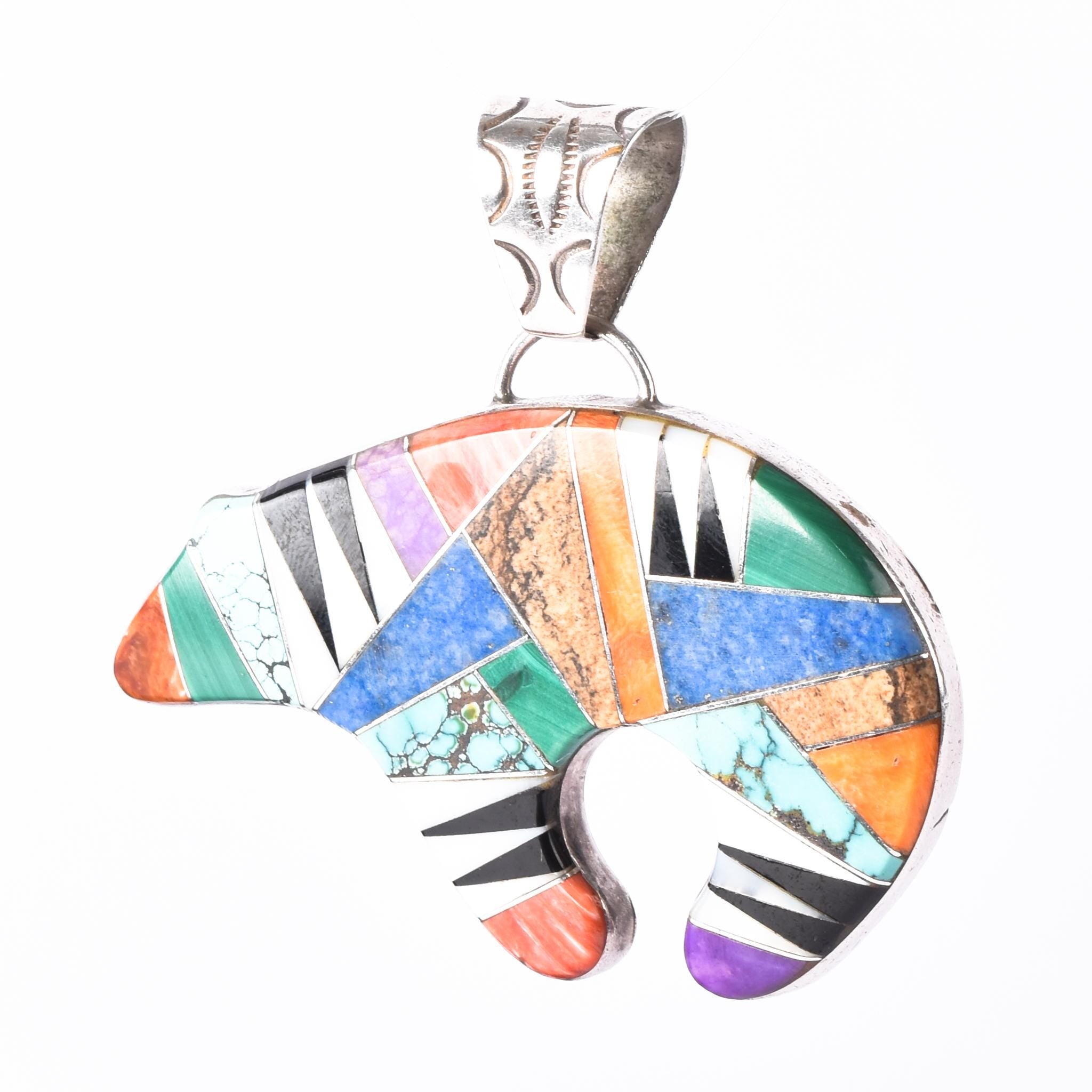Sterling Silver Zuni Multi-Stone Inlay Medicine Bear Pendant