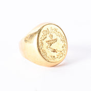 18K Gold Intaglio Knife-Wielding Laurel Wreath Signet Ring, Size 3 3/4