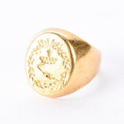 18K Gold Intaglio Knife-Wielding Laurel Wreath Signet Ring, Size 3 3/4