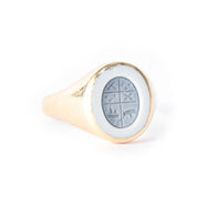 14K Gold Intaglio Blue Sardonyx Family Crest Ring