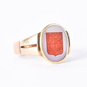 14K Gold Intaglio Red Sardonyx English Family Crest Ring