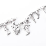 Vintage 925 Sterling Silver Mexican Milagros Charm Necklace, 31in