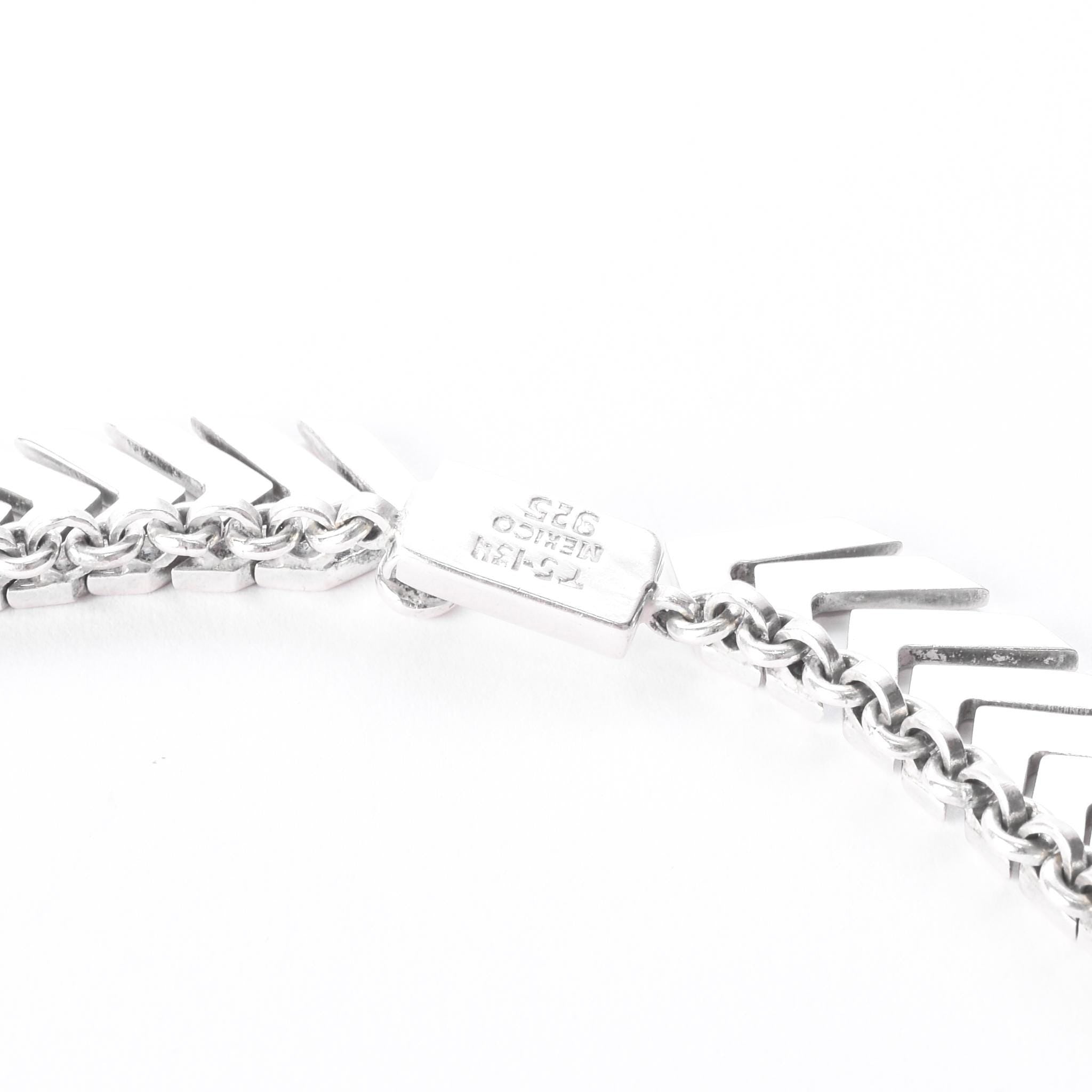 Sterling Silver Modernist Herringbone Link Collar Necklace