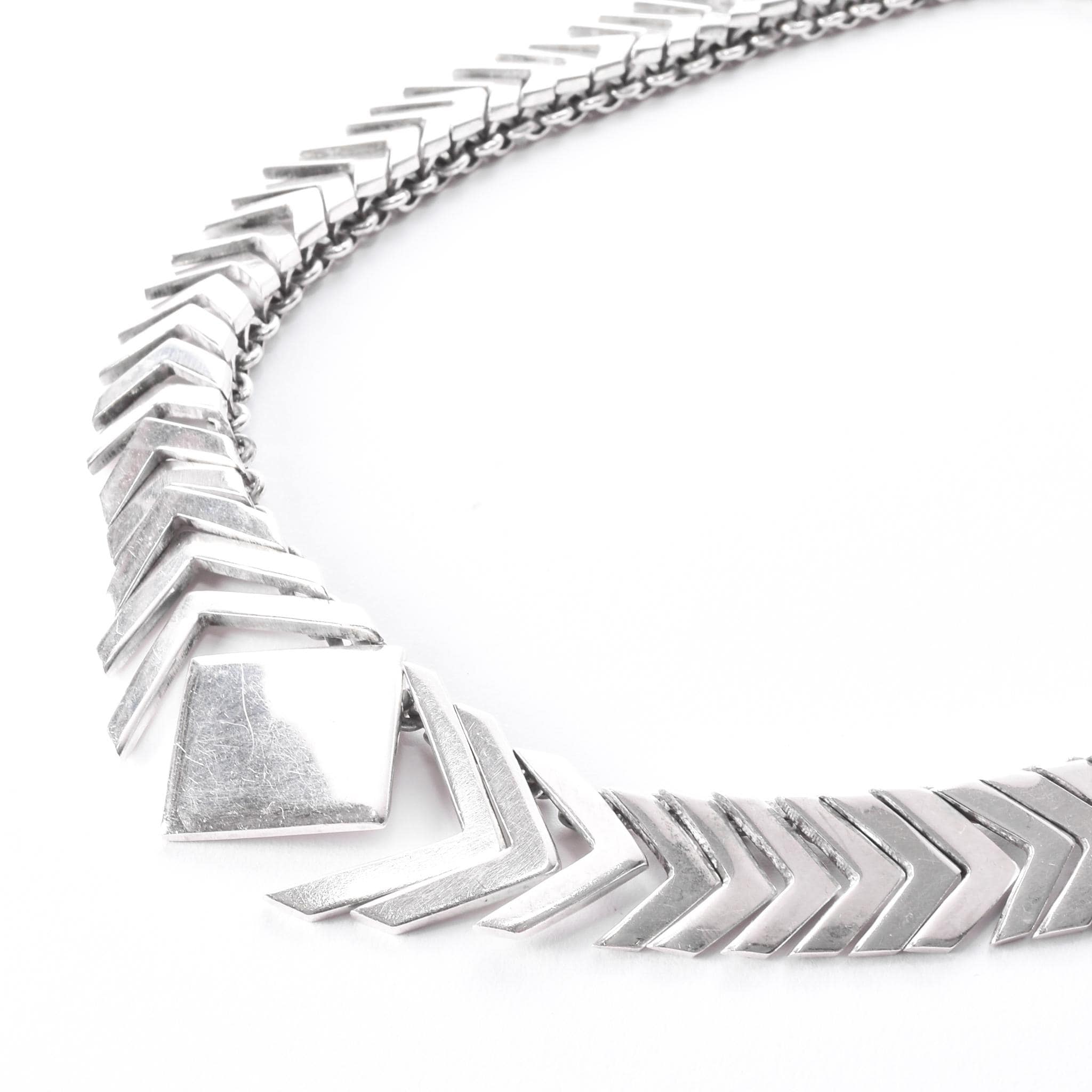 Sterling Silver Modernist Herringbone Link Collar Necklace