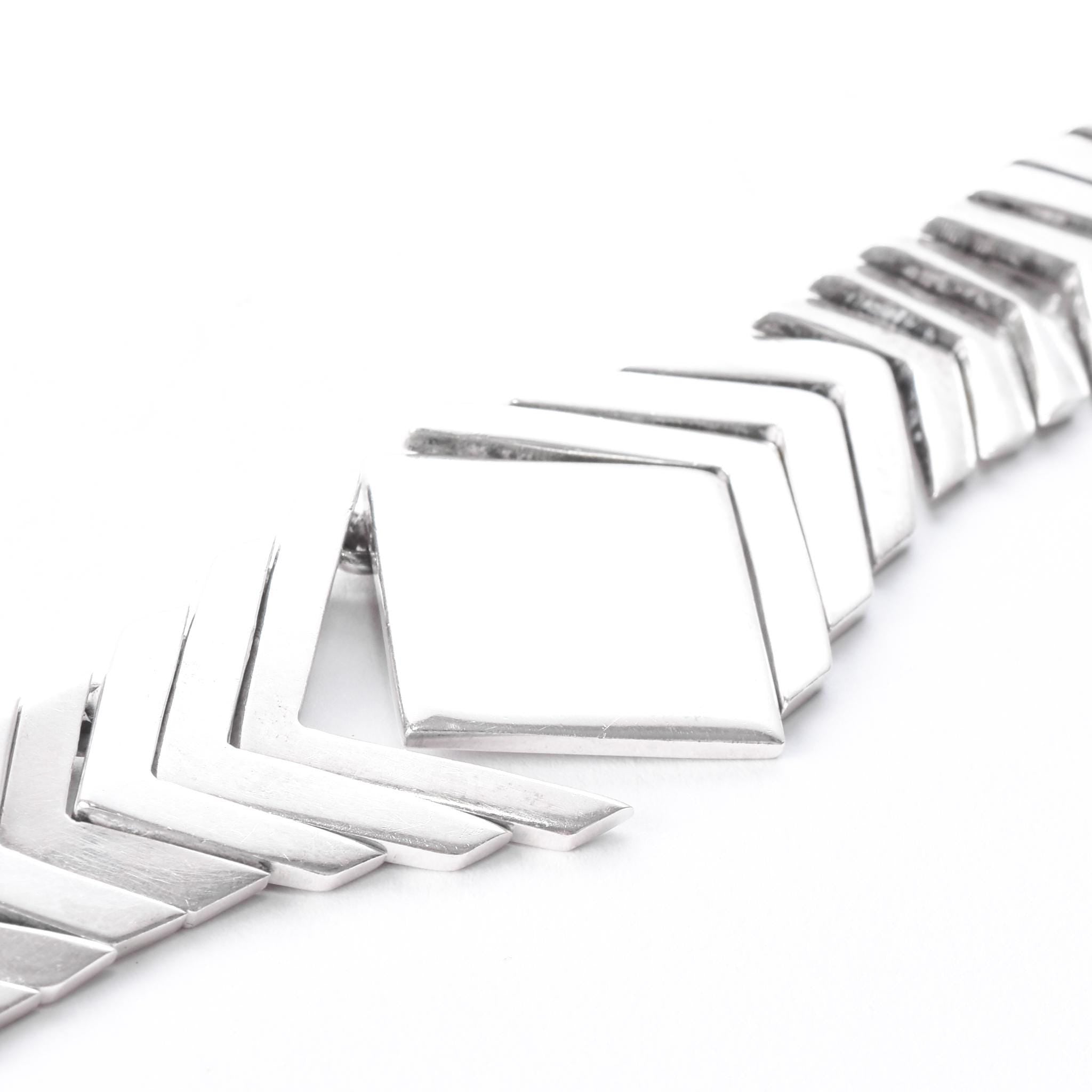 Sterling Silver Modernist Herringbone Link Collar Necklace