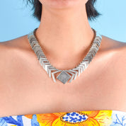 Sterling Silver Modernist Herringbone Link Collar Necklace