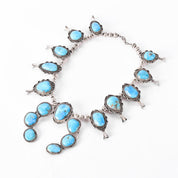 Navajo Sterling Silver Turquoise Squash Blossom Collar Necklace, 18in