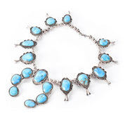 Navajo Sterling Silver Turquoise Squash Blossom Collar Necklace, 18in