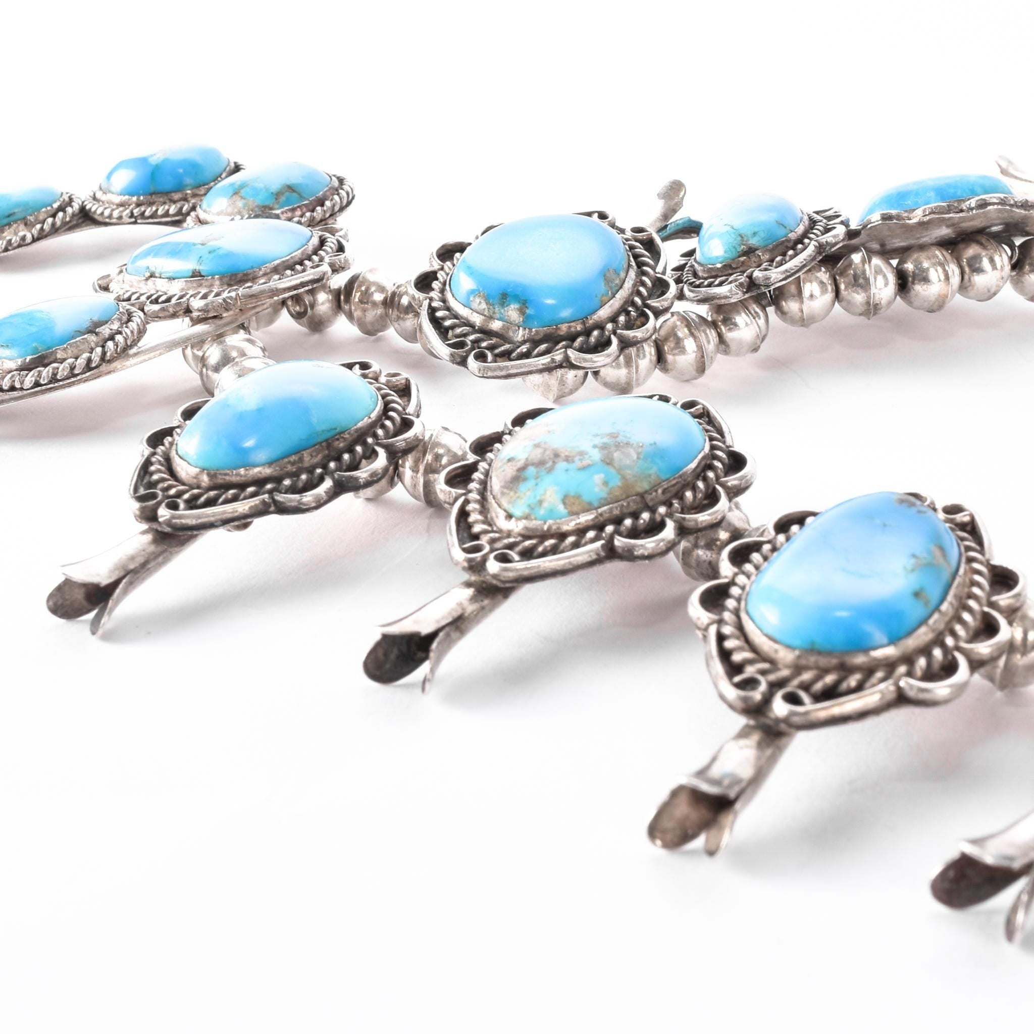 Navajo Sterling Silver Turquoise Squash Blossom Collar Necklace, 18in