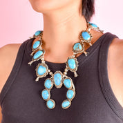 Navajo Sterling Silver Turquoise Squash Blossom Collar Necklace, 18in