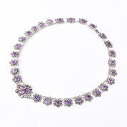 Art Nouveau Sterling Silver Amethyst Cabochon Floral Link Necklace